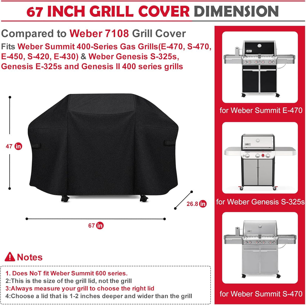 67 inch Grill Cover for for Weber Summit 400 Series Gas Grills,600D Heavy Duty BBQ Cover, Waterproof, Weather Resistant, UV and Fade Resistant, Compared to The Weber 7108